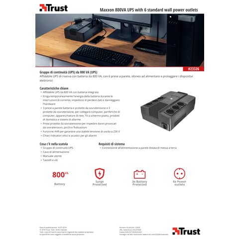 Gruppo di continuità (UPS) MAXXON POWERSTRIP 800VA Trust 6 prese a parete - nero - 23326